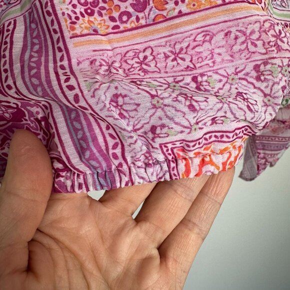 Chicos Blouse Coastal Tile Chiffon Bubble Hem Pink Orange XL - Picture 9 of 12